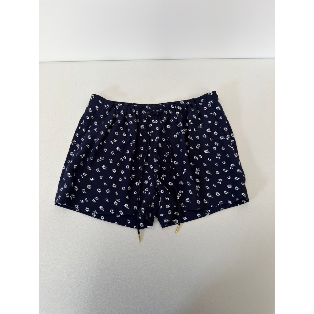 Michael Kors Navy Blue Floral Daisy Drawstring Shorts Size 2 Side Zip Pocket